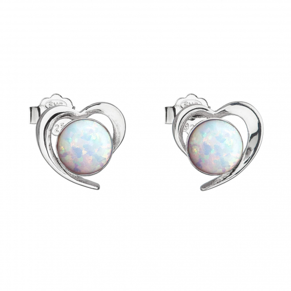 Obrázok pre Strieborné náušnice srdca s bielym syntetickým opálom 31259.3 white