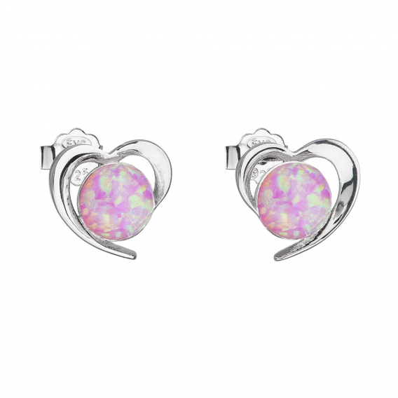 Obrázok pre Strieborné náušnice srdca s ružovým syntetickým opálom 31259.3 lt.rose