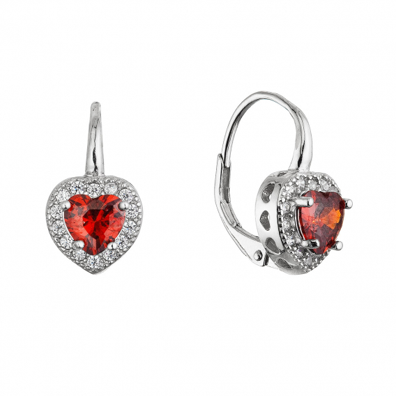 Obrázok pre Strieborné náušnice srdca so zirkónmi 11649.3 garnet