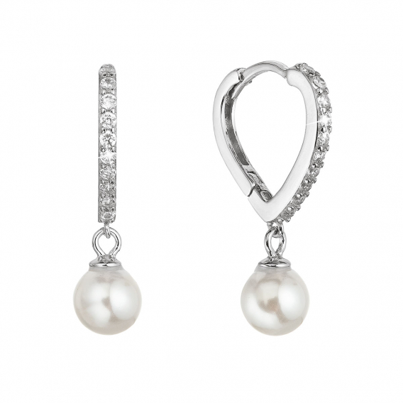 Obrázok pre Strieborné náušnice srdca so zirkónmi a visiacou perličkou shell 11426.1