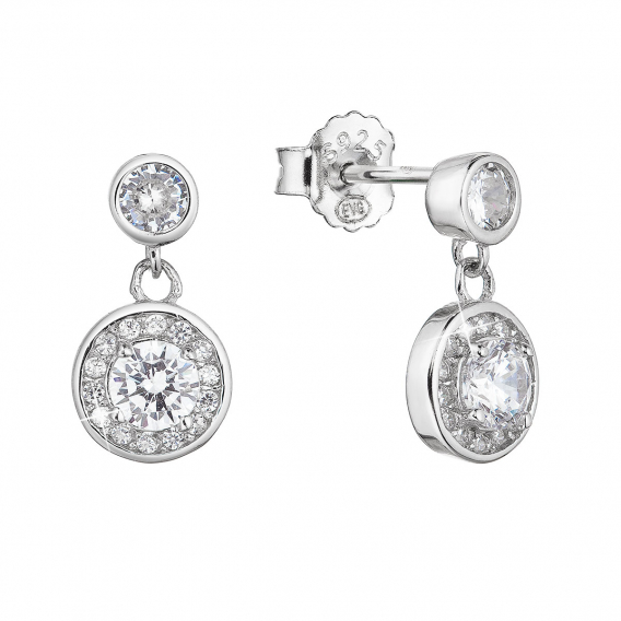 Obrázok pre Strieborné náušnice visiace guľaté so zirkónmi 11429.1