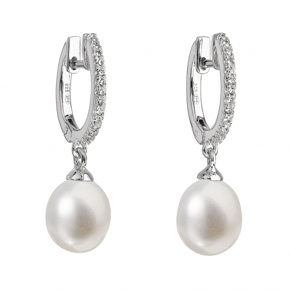 Obrázok pre Strieborné náušnice visiace s bielou riečnou perlou 21002.1