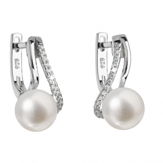 Obrázok pre Strieborné náušnice visiace s bielou riečnou perlou 21024.1