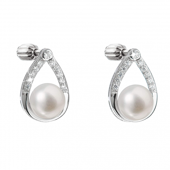 Obrázok pre Strieborné náušnice visiace s bielou riečnou perlou 21033.1B