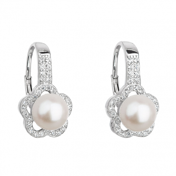 Obrázok pre Strieborné náušnice visiace s bielou riečnou perlou 21046.1
