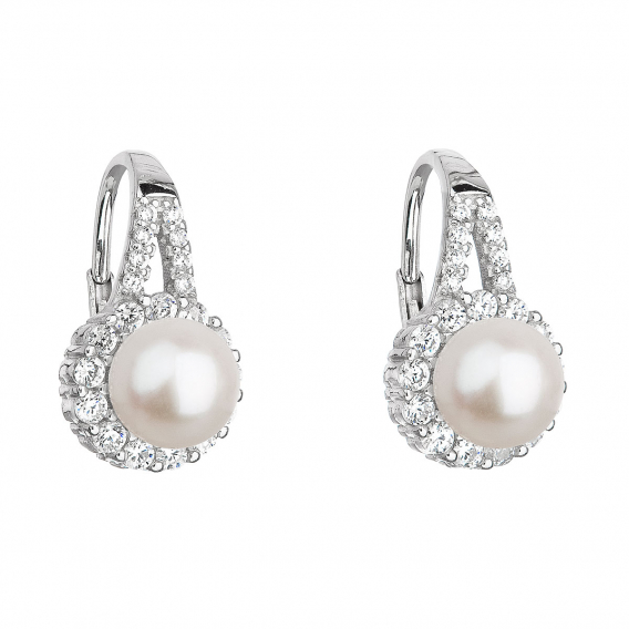 Obrázok pre Strieborné náušnice visiace s bielou riečnou perlou 21047.1