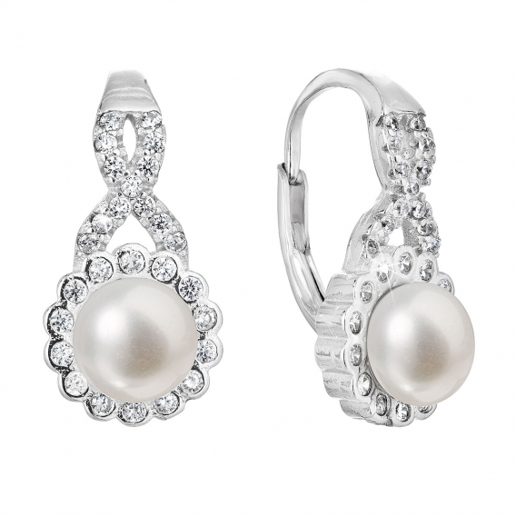 Obrázok pre Strieborné náušnice visiace s bielou riečnou perlou 21049.1