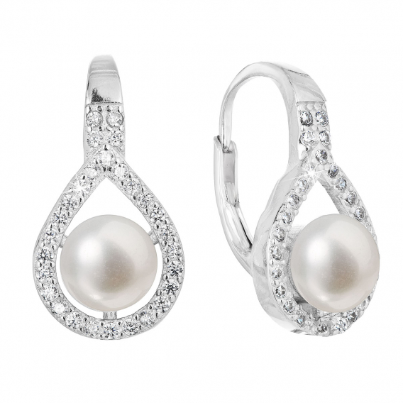 Obrázok pre Strieborné náušnice visiace s bielou riečnou perlou 21053.1