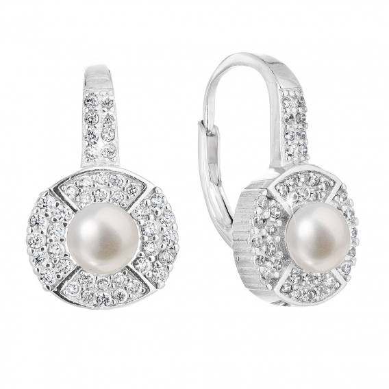 Obrázok pre Strieborné náušnice visiace s bielou riečnou perlou 21054.1