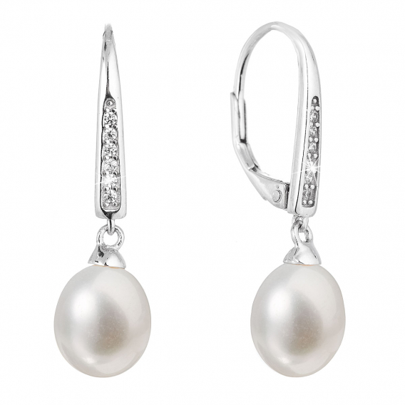 Obrázok pre Strieborné náušnice visiace s bielou riečnou perlou 21059.1