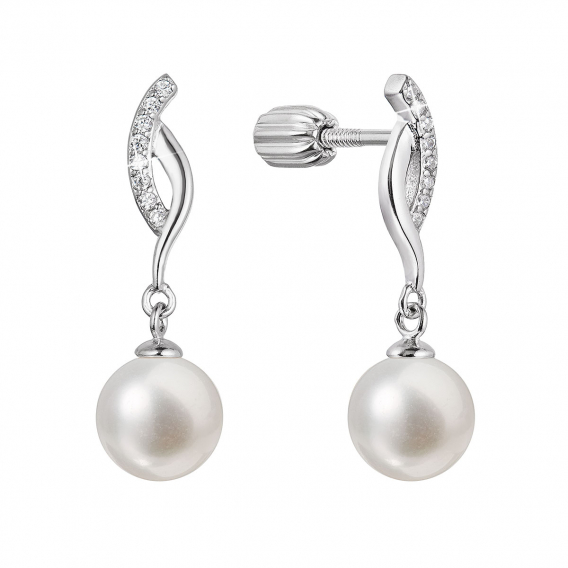 Obrázok pre Strieborné náušnice visiace s guľatou riečnou perlou bielej 21094.1B