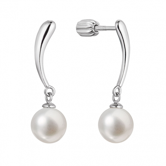 Obrázok pre Strieborné náušnice visiace s guľatou riečnou perlou bielej 21095.1B