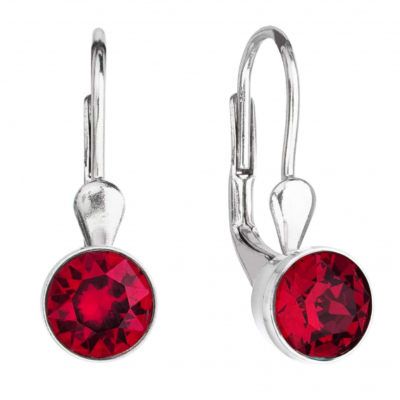 Obrázok pre Strieborné náušnice visiace s kryštálmi červené okrúhle 31112.3 ruby