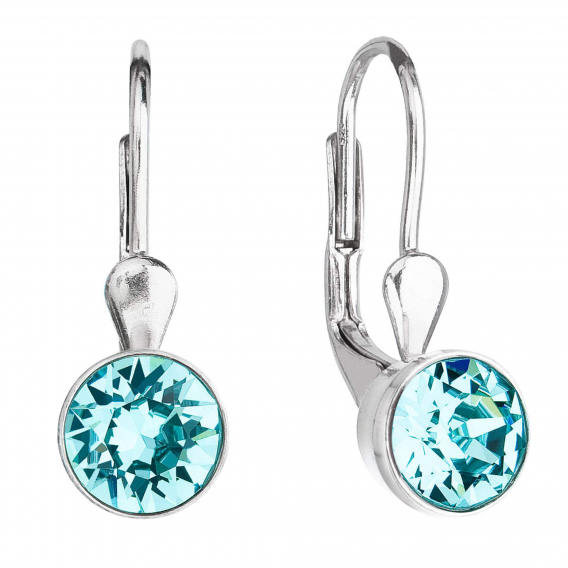 Obrázok pre Strieborné náušnice visiace s kryštálmi modrej okrúhle 31112.3 light turquoise