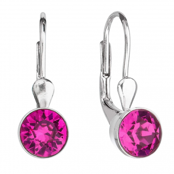 Obrázok pre Strieborné náušnice visiace s kryštálmi ružové okrúhle 31112.3 fuchsia