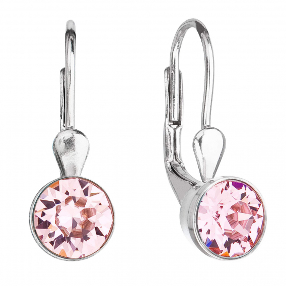 Obrázok pre Strieborné náušnice visiace s kryštálmi ružové okrúhle 31112.3 light rose