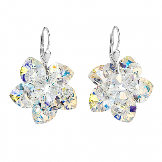 Obrázok pre Strieborné náušnice visiace s kryštálmi Swarovski AB efekt kytička 31130.2