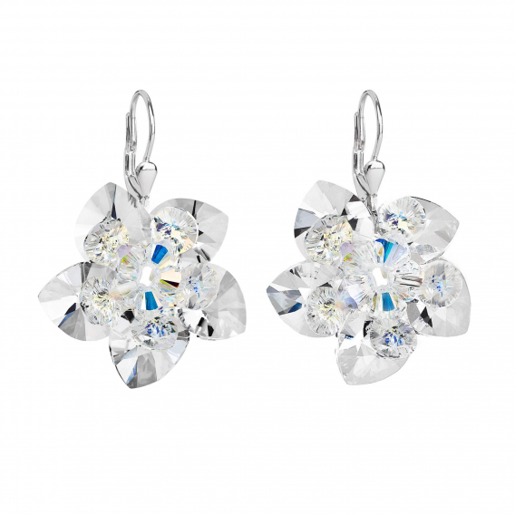 Obrázok pre Strieborné náušnice visiace s kryštálmi Swarovski biela kvietka 31130.1