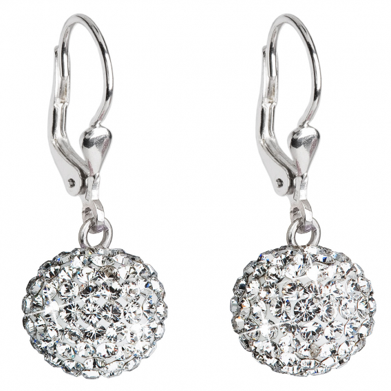 Obrázok pre Strieborné náušnice visiace s kryštálmi Swarovski biele okrúhle 31109.1