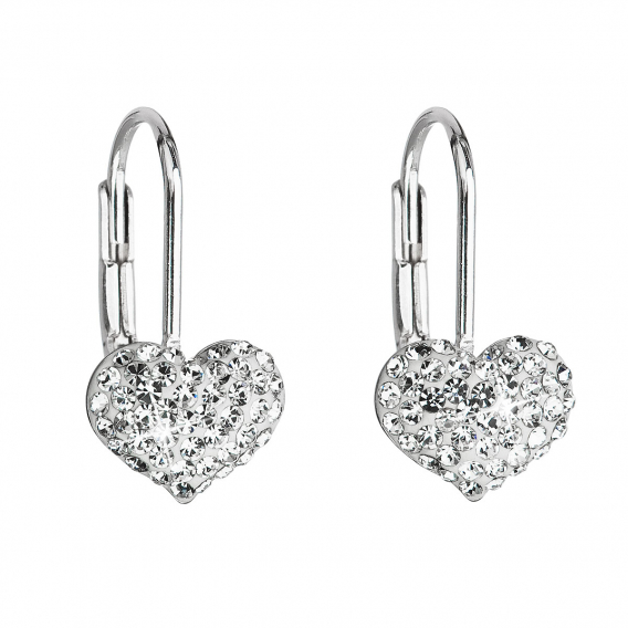 Obrázok pre Strieborné náušnice visiace s kryštálmi Swarovski biele srdce 31125.1