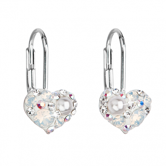 Obrázok pre Strieborné náušnice visiace s kryštálmi Swarovski biele srdce 31125.9