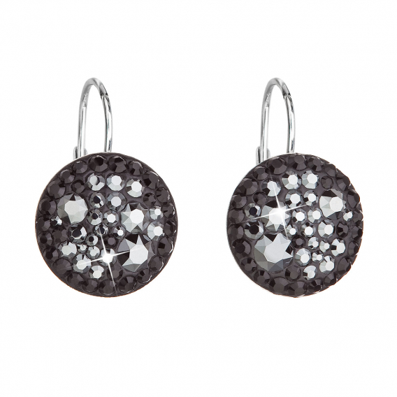 Obrázok pre Strieborné náušnice visiace s kryštálmi Swarovski čierne okrúhle 31176.5 hematite