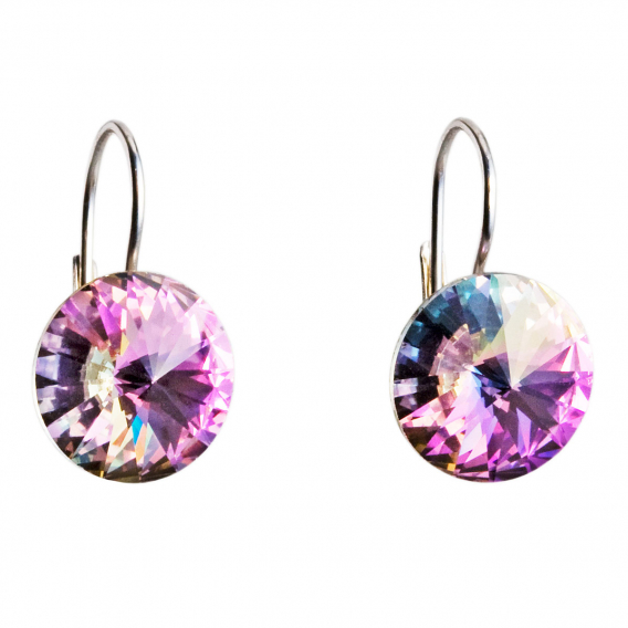 Obrázok pre Strieborné náušnice visiace s kryštálmi Swarovski fialové okrúhle 31106.5