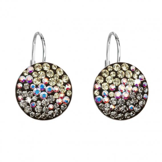 Obrázok pre Strieborné náušnice visiace s kryštálmi Swarovski mix farieb mesačné okrúhle 31176.3 moonlight