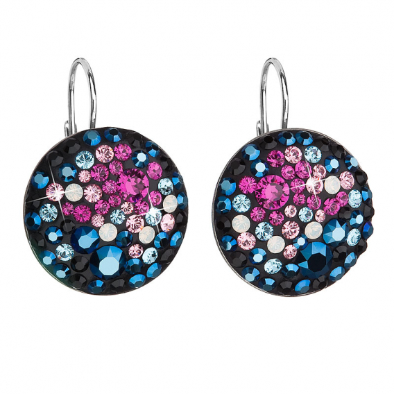 Obrázok pre Strieborné náušnice visiace s kryštálmi Swarovski mix farieb okrúhle 31161.4 galaxy