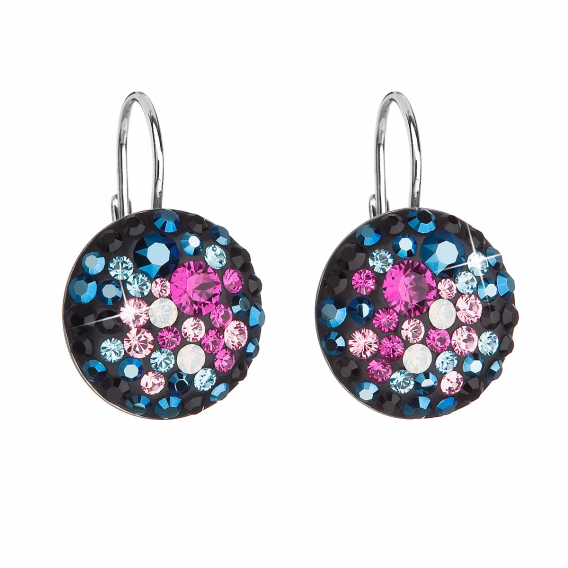 Obrázok pre Strieborné náušnice visiace s kryštálmi Swarovski mix farieb okrúhle 31176.4 galaxy