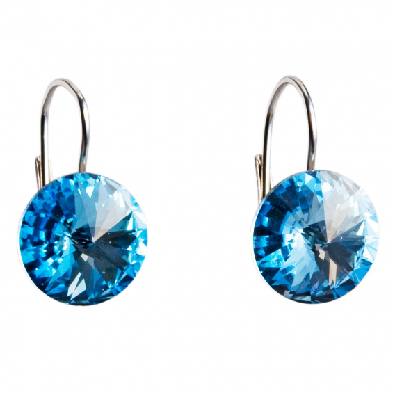 Obrázok pre Strieborné náušnice visiace s kryštálmi Swarovski modré okrúhle 31106.3 aquamarine