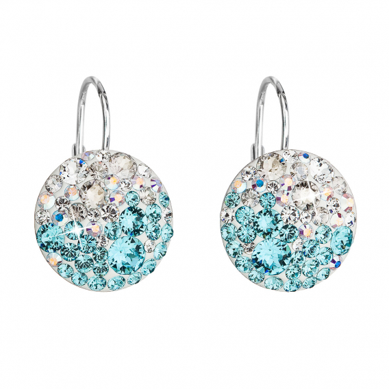 Obrázok pre Strieborné náušnice visiace s kryštálmi Swarovski modré okrúhle 31176.3 light turquoise