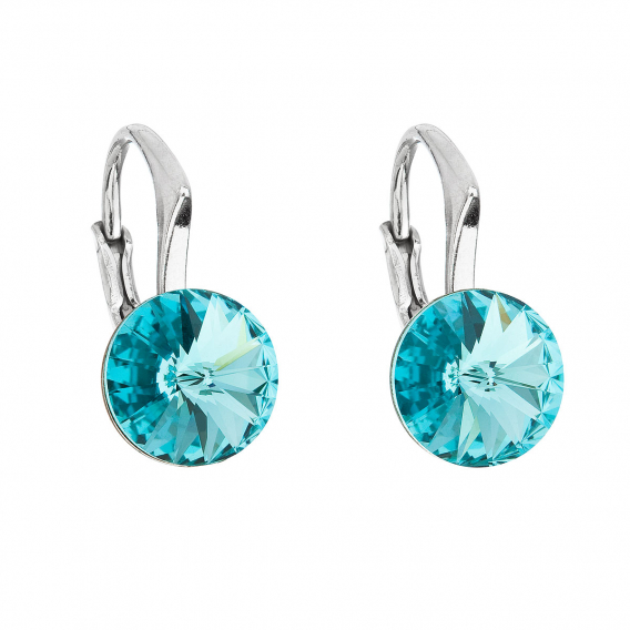 Obrázok pre Strieborné náušnice visiace s kryštálmi Swarovski modré okrúhle 31229.3 light turquoise