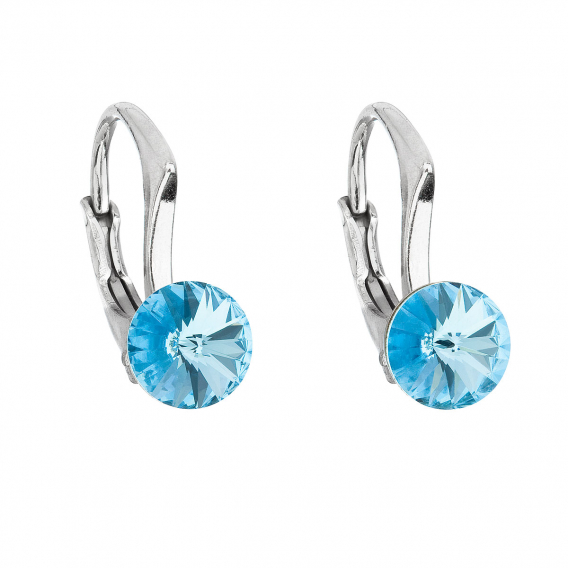 Obrázok pre Strieborné náušnice visiace s kryštálmi Swarovski modré okrúhle 31230.3 aquamarine
