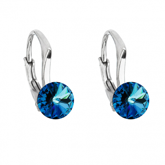Obrázok pre Strieborné náušnice visiace s kryštálmi Swarovski modré okrúhle 31230.5 bermuda blue