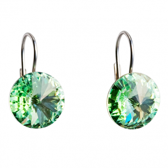 Obrázok pre Strieborné náušnice visiace s kryštálmi Swarovski zelené okrúhle 31106.3
