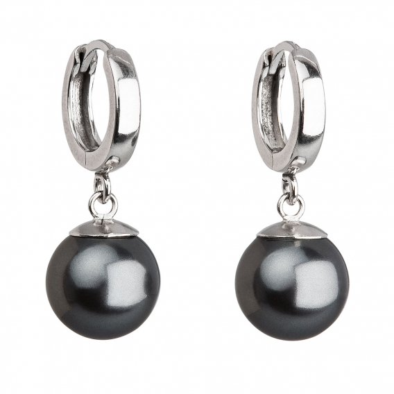 Obrázok pre Strieborné náušnice visiace s perlou Swarovski sivé okrúhle 31151.3