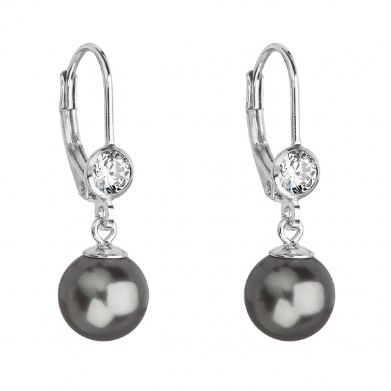 Obrázok pre Strieborné náušnice visiace s perlou Swarovski sivé okrúhle 31196.3