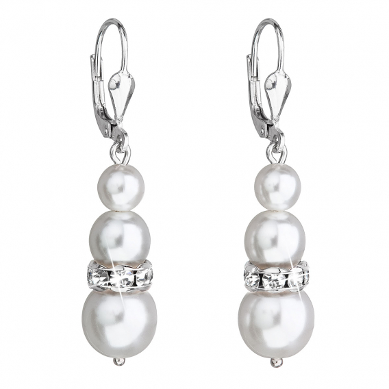 Obrázok pre Strieborné náušnice visiace so syntetickými perlami a kryštálmi Swarovski biele okrúhle 31150.1