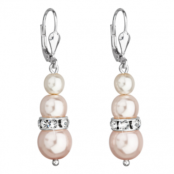 Obrázok pre Strieborné náušnice visiace so syntetickými perlami a kryštálmi Swarovski ružové okrúhle 31150.3
