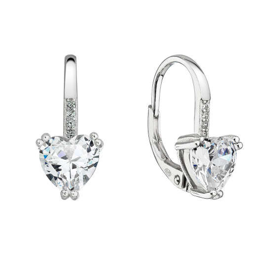 Obrázok pre Strieborné náušnice visiace so zirkónmi biele srdiečko 11409.1 crystal