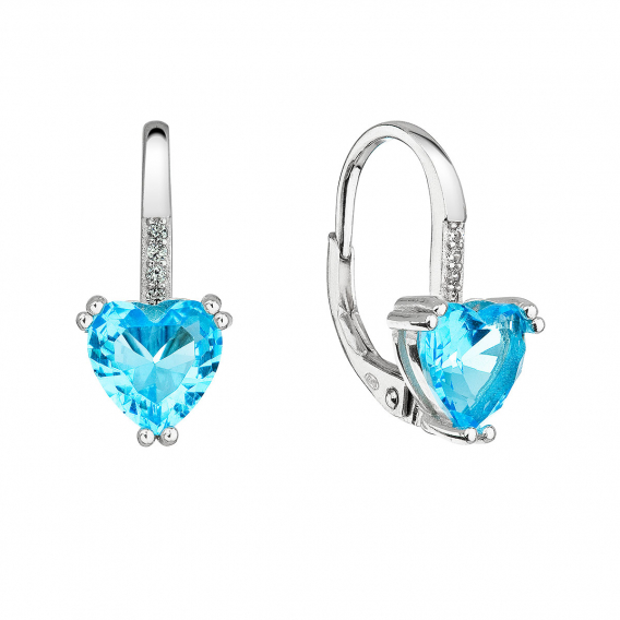 Obrázok pre Strieborné náušnice visiace so zirkónmi modré srdiečko 11409.3 aqua