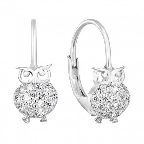 Obrázok pre Strieborné náušnice visiace so zirkónom biela sova 11219.1