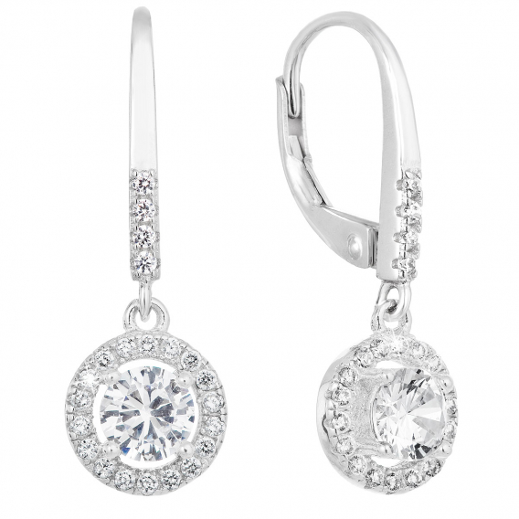 Obrázok pre Strieborné náušnice visiace so zirkónom biele okrúhle 11300.1