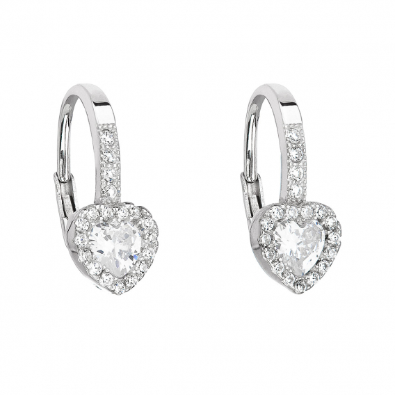 Obrázok pre Strieborné náušnice visiace so zirkónom biele srdce 11204.1