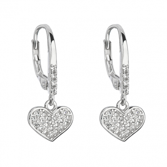 Obrázok pre Strieborné náušnice visiace so zirkónom biele srdce 11301.1