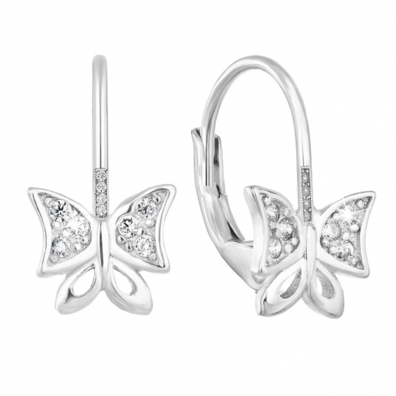 Obrázok pre Strieborné náušnice visiace so zirkónom biely motýľ 11226.1