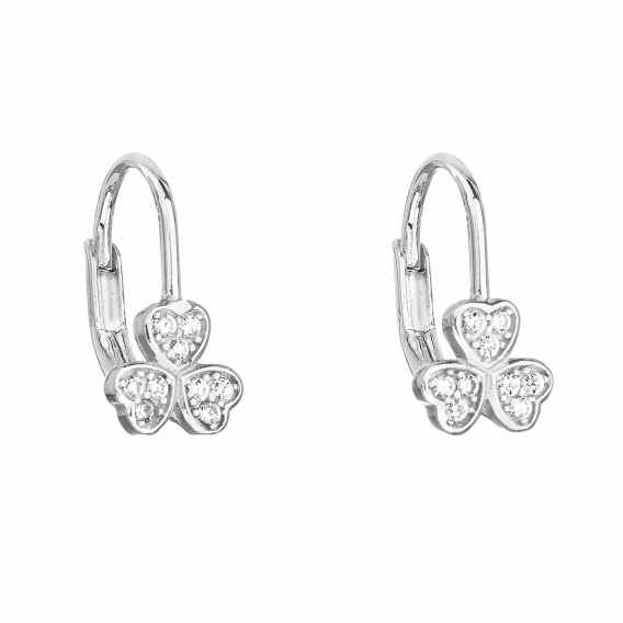 Obrázok pre Strieborné náušnice visiace so zirkónom biely trojlístok 11209.1