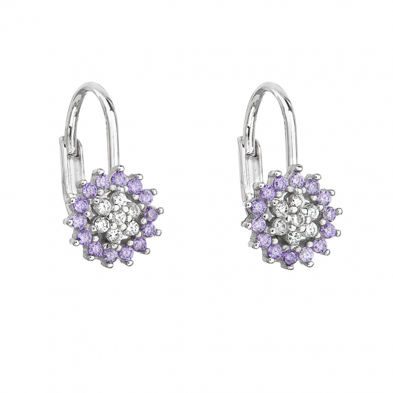 Obrázok pre Strieborné náušnice visiace so zirkónom fialová kvietka 11217.3