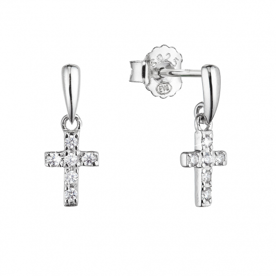 Obrázok pre Strieborné náušnice visiaci krížik so zirkónmi 11415.1